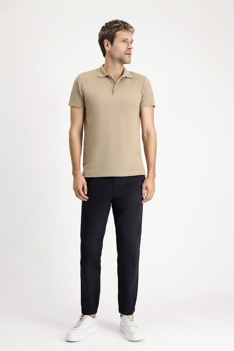 Orta Vizon Polo Yaka Regular Fit Nakışlı Pamuklu Tişört