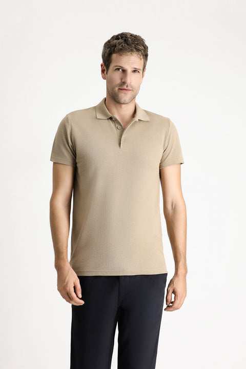 Orta Vizon Polo Yaka Regular Fit Nakışlı Pamuklu Tişört