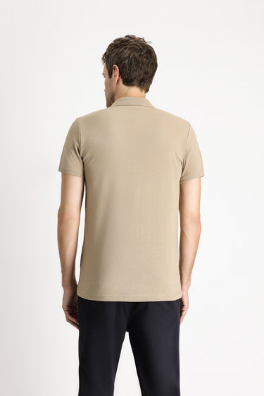 Orta Vizon Polo Yaka Regular Fit Nakışlı Pamuklu Tişört