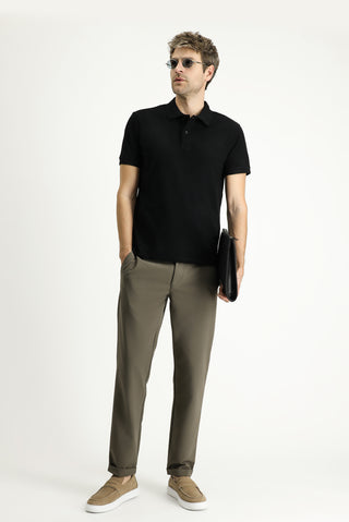  Siyah Polo Yaka Slim Fit Nakışlı %100 Pamuk Tişört