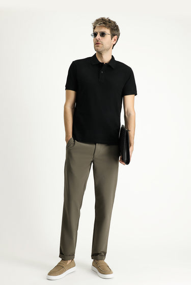  Siyah Slim Fit Dar Kesim Nakışlı Pamuk Polo Yaka Tişört