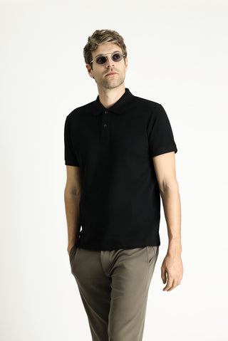  Siyah Polo Yaka Slim Fit Nakışlı %100 Pamuk Tişört