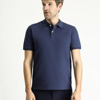 Orta Lacivert Slim Fit Dar Kesim Nakışlı Pamuk Polo Yaka Tişört