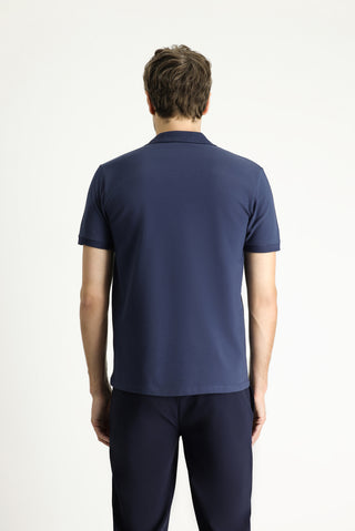  Orta Lacivert Polo Yaka Slim Fit Nakışlı %100 Pamuk Tişört