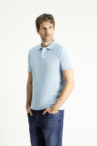  Açık Mavi Polo Yaka Slim Fit Nakışlı %100 Pamuk Tişört