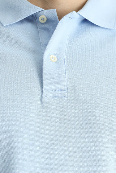 Açık Mavi Slim Fit Dar Kesim Nakışlı Pamuk Polo Yaka Tişört