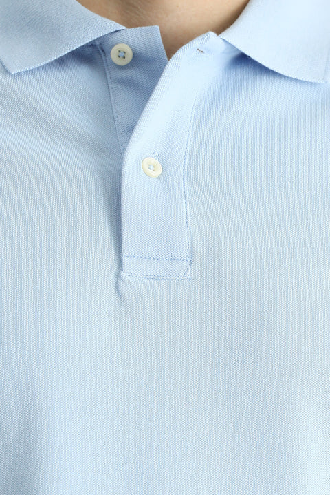 Açık Mavi Polo Yaka Slim Fit Nakışlı %100 Pamuk Tişört