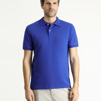 Koyu İndigo Slim Fit Dar Kesim Nakışlı Pamuk Polo Yaka Tişört