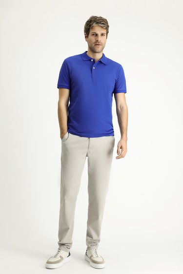 Koyu İndigo Slim Fit Dar Kesim Nakışlı Pamuk Polo Yaka Tişört