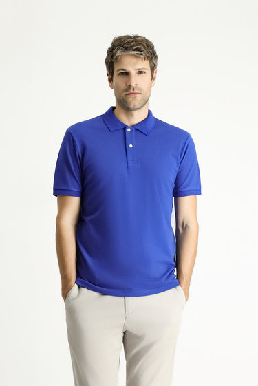 Koyu İndigo Slim Fit Dar Kesim Nakışlı Pamuk Polo Yaka Tişört