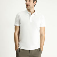 Beyaz Slim Fit Dar Kesim Nakışlı Pamuk Polo Yaka Tişört