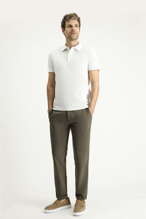 Beyaz Polo Yaka Slim Fit Nakışlı %100 Pamuk Tişört