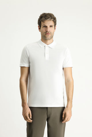  Beyaz Polo Yaka Slim Fit Nakışlı %100 Pamuk Tişört