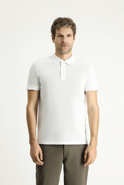 Beyaz Polo Yaka Slim Fit Nakışlı %100 Pamuk Tişört