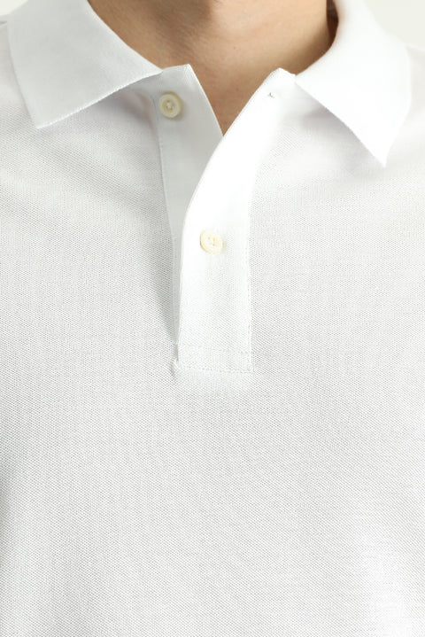 Beyaz Polo Yaka Slim Fit Nakışlı %100 Pamuk Tişört