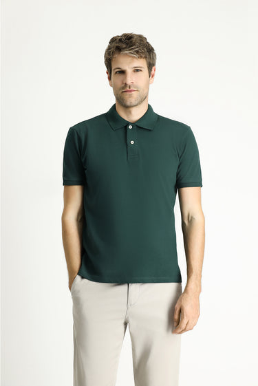 Koyu Yeşil Slim Fit Dar Kesim Nakışlı Pamuk Polo Yaka Tişört