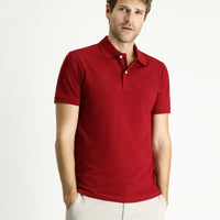 Koyu Kırmızı Slim Fit Dar Kesim Nakışlı Pamuk Polo Yaka Tişört