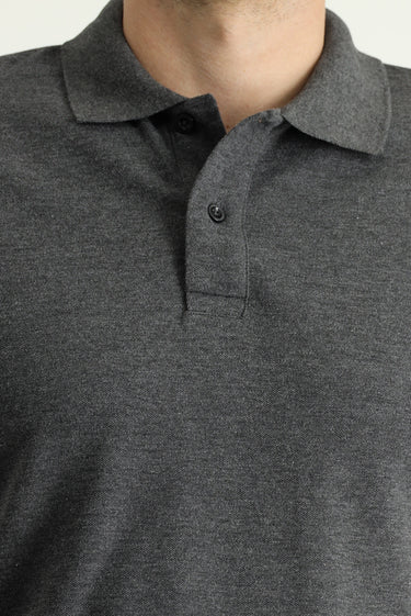 Koyu Antrasit Slim Fit Dar Kesim Nakışlı Pamuk Polo Yaka Tişört