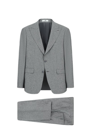  Koyu Füme 6 Drop Regular Fit Standart Kesim Sivri Yaka Çizgili Takım Elbise