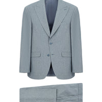 Koyu Mavi  6 Drop Regular Fit Standart Kesim Sivri Yaka Çizgili Takım Elbise