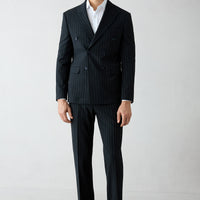 Dark Navy 7 Drop Slim Fit Narrow Cut Pointed Collar Double-Breasted Suit