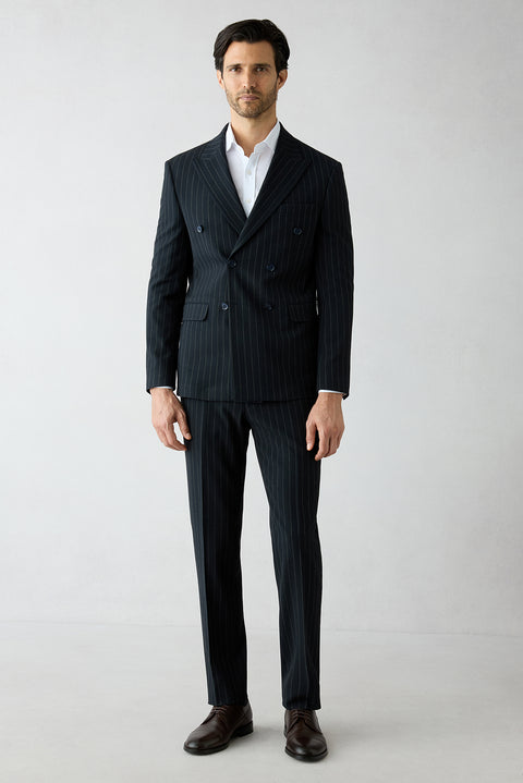 Dark Navy 7 Drop Slim Fit Narrow Cut Pointed Collar Double-Breasted Suit