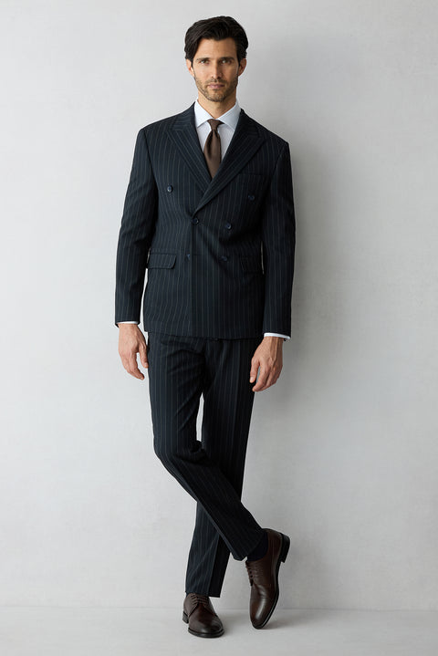 Dark Navy 7 Drop Slim Fit Narrow Cut Pointed Collar Double-Breasted Suit
