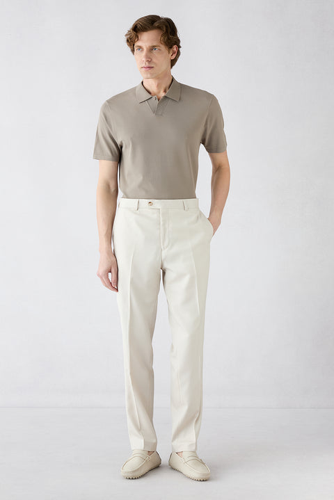 Cream 6 Drop Regular Fit Standard Cut Mono Collar Patterned Suit