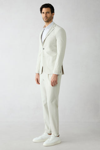  Ekru 7 Drop Super Slim Fit Eksra Dar Kesim Beli Lastikli Desenli Takım Elbise
