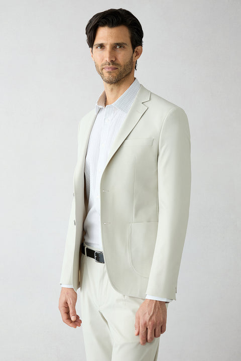 Ekru 8 Drop Long Slim Fit Uzun Dar Kesim Beli Lastikli Desenli Takım Elbise