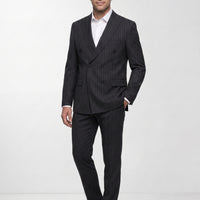 Dark Charcoal 7 Drop Slim Fit Peak Lapel Striped Double Breasted Suit