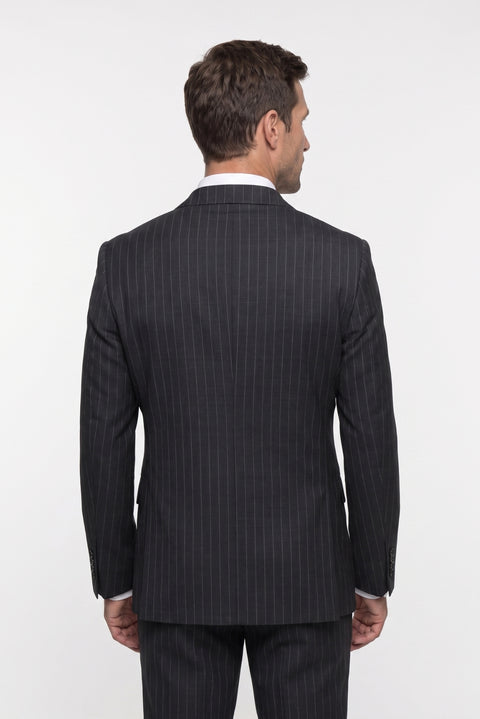 Dark Grey 6 Drop Regular Fit Standard Cut Peak Lapel Striped Double-Breasted Suit