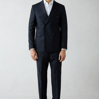 Dark Navy 6-Drop Regular Fit Standard Cut Pointed Collar Striped Double-Breasted Suit