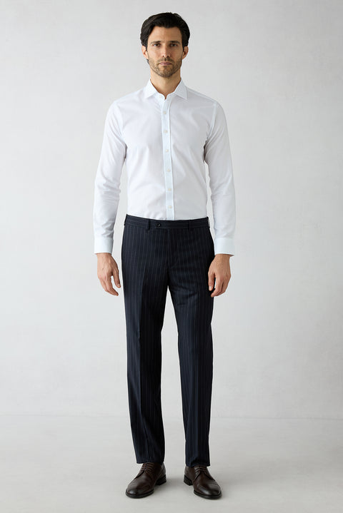 Dark Navy 6-Drop Regular Fit Standard Cut Pointed Collar Striped Double-Breasted Suit