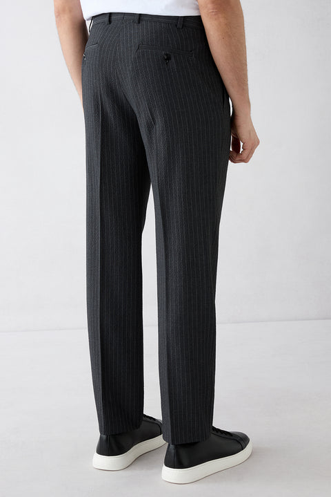 Black 4 Drop Relaxed Fit Mono Lapel Striped Suit