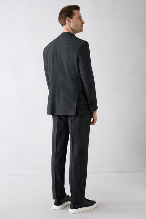 Black 4 Drop Relaxed Fit Mono Lapel Striped Suit