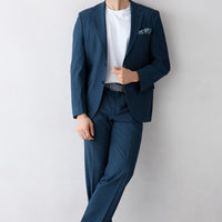 Mid Navy 4-Drop Relaxed Fit Shawl Lapel Striped Suit