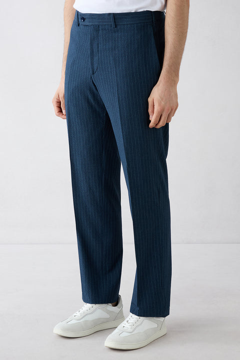 Mid Navy 4-Drop Relaxed Fit Shawl Lapel Striped Suit