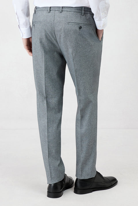 Koyu Füme 7 Drop Super Slim Fit Eksra Dar Kesim Sivri Yaka Beli Lastikli İpli Çizgili Kruvaze Takım Elbise
