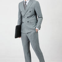 Koyu Füme 7 Drop Slim Fit Dar Kesim Sivri Yaka Beli Lastikli İpli Çizgili Kruvaze Takım Elbise