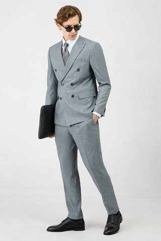  Koyu Füme 7 Drop Slim Fit Dar Kesim Sivri Yaka Beli Lastikli İpli Çizgili Kruvaze Takım Elbise