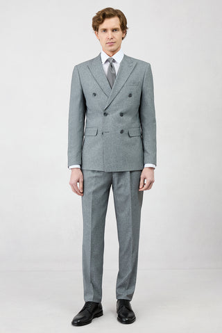  Koyu Füme 7 Drop Slim Fit Dar Kesim Sivri Yaka Beli Lastikli İpli Çizgili Kruvaze Takım Elbise