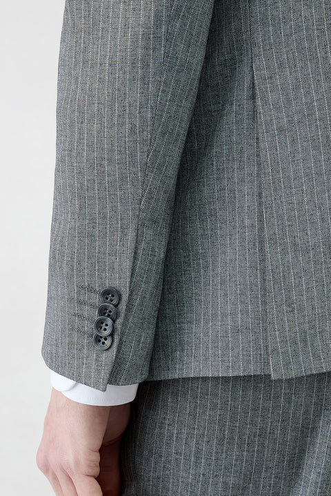 Koyu Füme 7 Drop Slim Fit Dar Kesim Sivri Yaka Beli Lastikli İpli Çizgili Kruvaze Takım Elbise