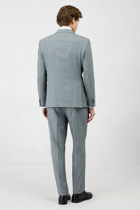 Koyu Füme 7 Drop Slim Fit Dar Kesim Sivri Yaka Beli Lastikli İpli Çizgili Kruvaze Takım Elbise