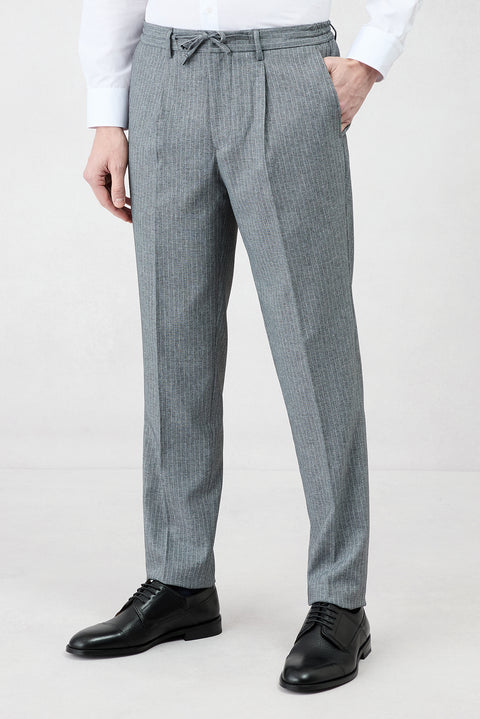 Koyu Füme 7 Drop Super Slim Fit Eksra Dar Kesim Sivri Yaka Beli Lastikli İpli Çizgili Kruvaze Takım Elbise
