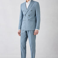 Dark Blue 7 Drop Slim Fit Pointed Lapel Elasticated Waist Drawstring Striped Double Breasted Suit