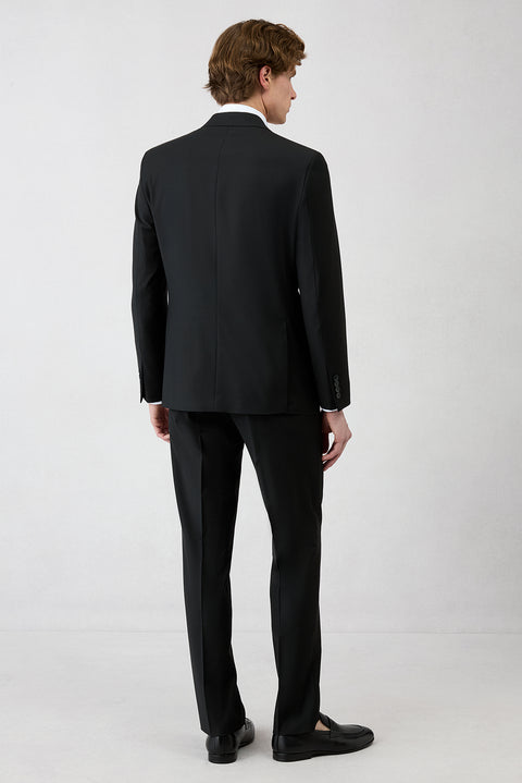 Siyah 4 Drop Relaxed Fit Rahat Kesim Mono Yaka Klasik Likralı Takım Elbise