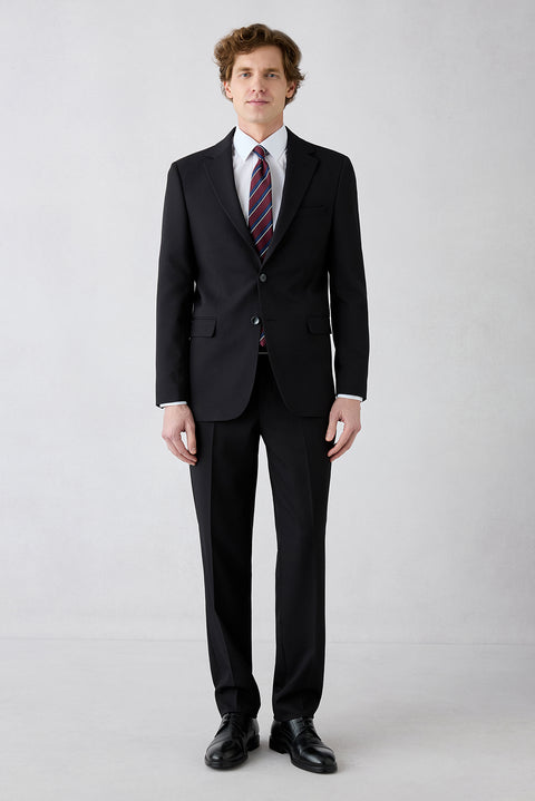 Black 6 Drop Regular Fit Standard Cut Mono Collar Stretch Suit