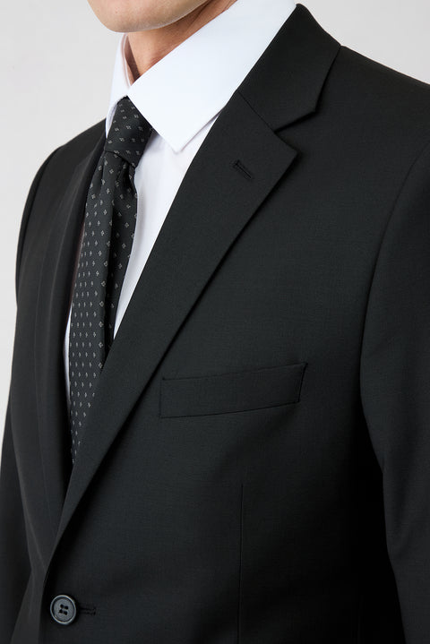 Siyah 4 Drop Relaxed Fit Rahat Kesim Mono Yaka Klasik Likralı Takım Elbise