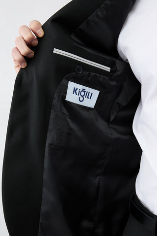  Siyah 7 Drop Slim Fit Dar Kesim Mono Yaka Klasik Likralı Takım Elbise